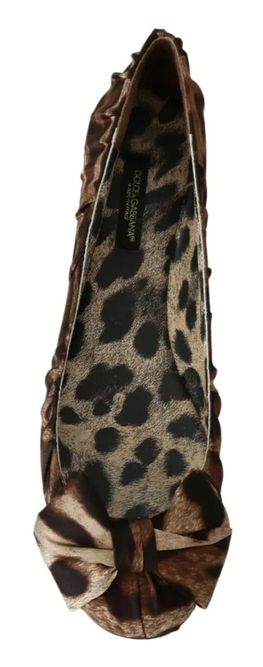 Dolce & Gabbana Brown Leopard Silk Ballerina Flats Shoes