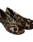 Dolce & Gabbana Brown Leopard Silk Ballerina Flats Shoes