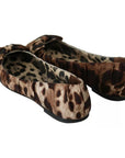 Dolce & Gabbana Brown Leopard Silk Ballerina Flats Shoes