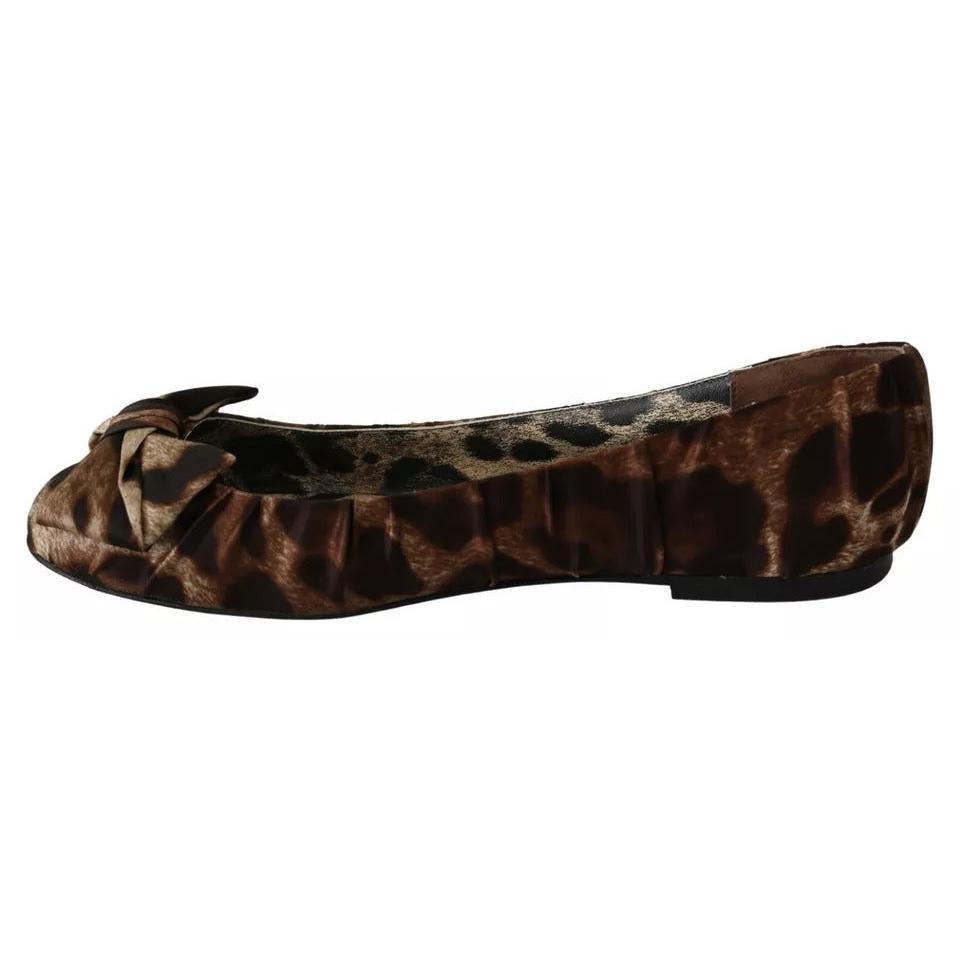 Dolce &amp; Gabbana Brown Leopard Silk Ballerina Flats Shoes