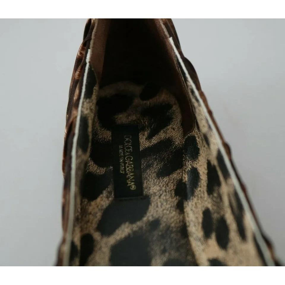Dolce &amp; Gabbana Brown Leopard Silk Ballerina Flats Shoes