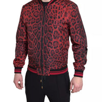 Dolce & Gabbana Red Leopard Bomber Short Coat Jacket