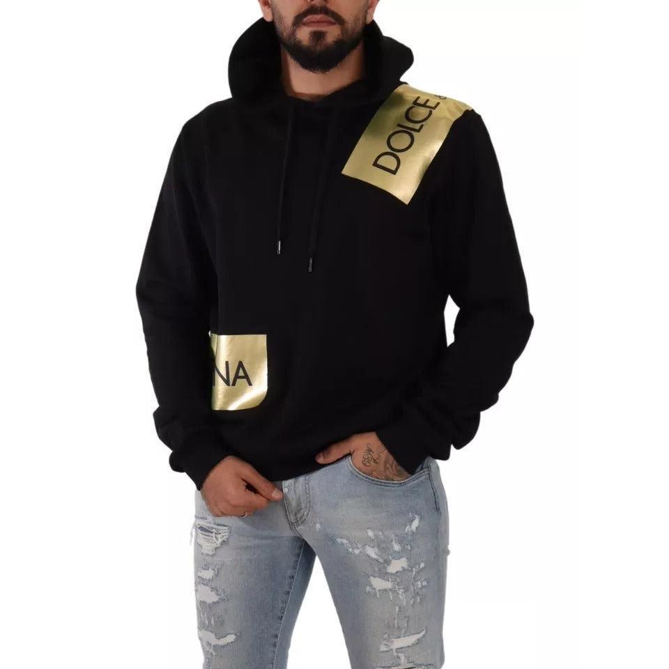 Dolce &amp; Gabbana Black Gold Hooded Cotton Mens Pullover Sweater