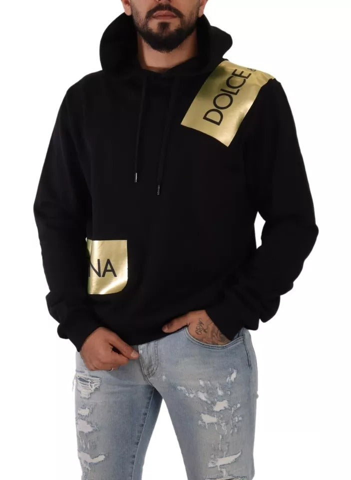 Dolce & Gabbana Black Gold Hooded Cotton Mens Pullover Sweater