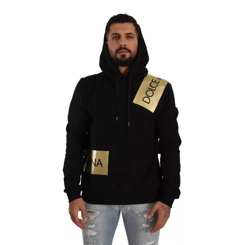 Dolce &amp; Gabbana Black Gold Hooded Cotton Mens Pullover Sweater