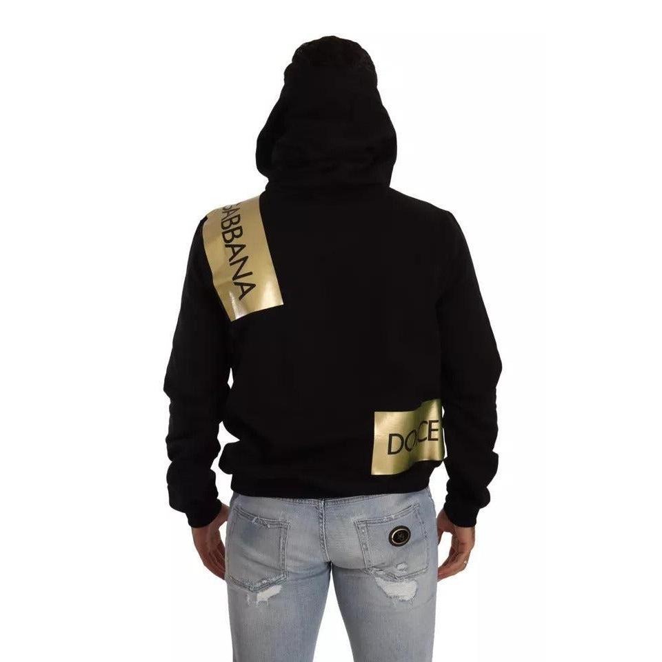 Dolce &amp; Gabbana Black Gold Hooded Cotton Mens Pullover Sweater