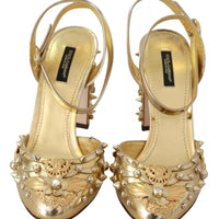 Dolce & Gabbana Gold Studs Vally Slingback Sandals Shoes