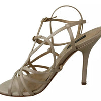 Dolce & Gabbana Gold Silk Ankle Strap Heels Sandals Shoes