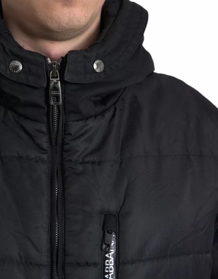 Dolce &amp; Gabbana Black Nylon Hooded Parka Coat Winter Jacket