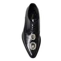 Dolce & Gabbana Black Leather Crystal Lace Up Formal Shoes