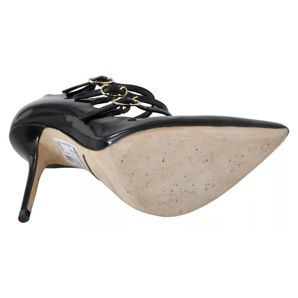 Dolce &amp; Gabbana Black Leather Ankle Strap Heels Pumps Shoes