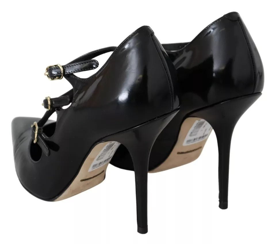 Dolce & Gabbana Black Leather Ankle Strap Heels Pumps Shoes