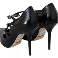 Dolce & Gabbana Black Leather Ankle Strap Heels Pumps Shoes