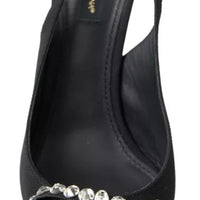 Dolce & Gabbana Black Crystal Embellished Slingback Heel Shoes