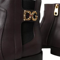 Dolce & Gabbana Brown Leather AMORE Flats Ankle Boots Shoes