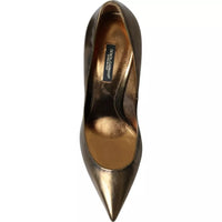 Dolce & Gabbana Bronze Leather Embellished Heels Pumps Shoes