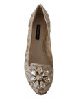 Dolce & Gabbana Beige Lace Crystal Ballet Flats Loafers Shoes