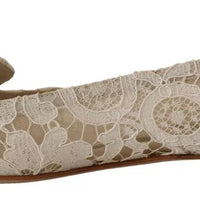 Dolce & Gabbana Beige Lace Crystal Ballet Flats Loafers Shoes