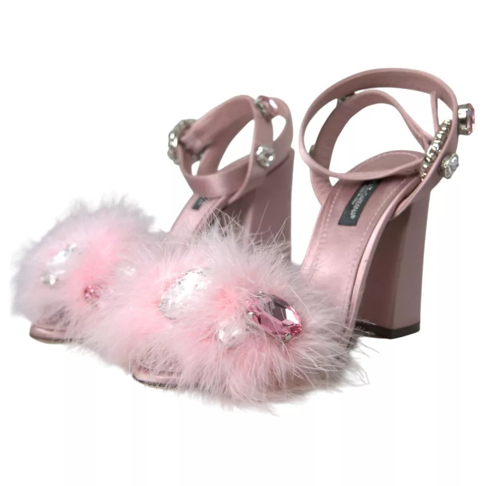 Dolce & Gabbana Pink Turkey Feather Crystal Sandals Shoes