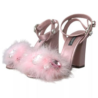 Dolce & Gabbana Pink Turkey Feather Crystal Sandals Shoes