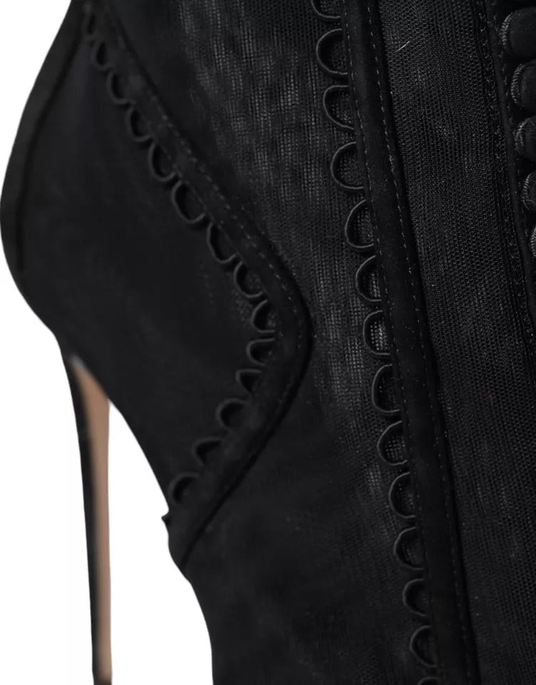 Dolce & Gabbana Black Tulle Stiletto Heels Short Boots Shoes