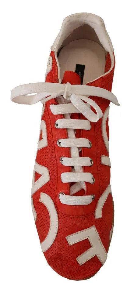 Dolce &amp; Gabbana Red White Leather Mens Logo Casual Sneakers Shoes