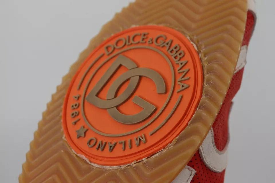 Dolce &amp; Gabbana Red White Leather Mens Logo Casual Sneakers Shoes