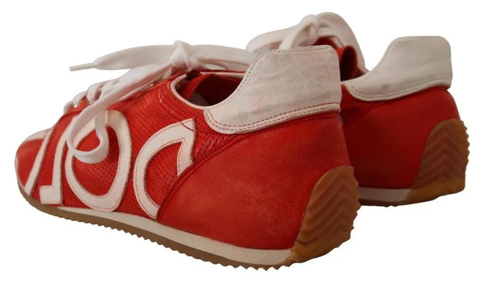 Dolce &amp; Gabbana Red White Leather Mens Logo Casual Sneakers Shoes