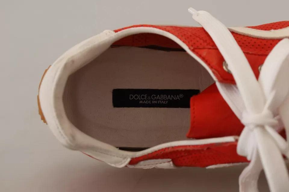 Dolce &amp; Gabbana Red White Leather Mens Logo Casual Sneakers Shoes