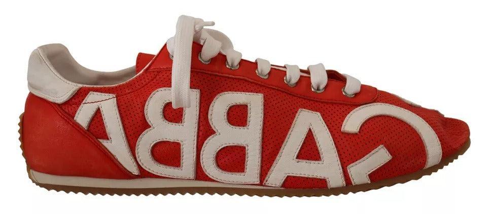 Dolce &amp; Gabbana Red White Leather Mens Logo Casual Sneakers Shoes
