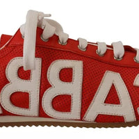 Dolce & Gabbana Red White Leather Mens Logo Casual Sneakers Shoes