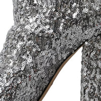 Dolce & Gabbana Silver Sequined High Boots Stretch Shoes