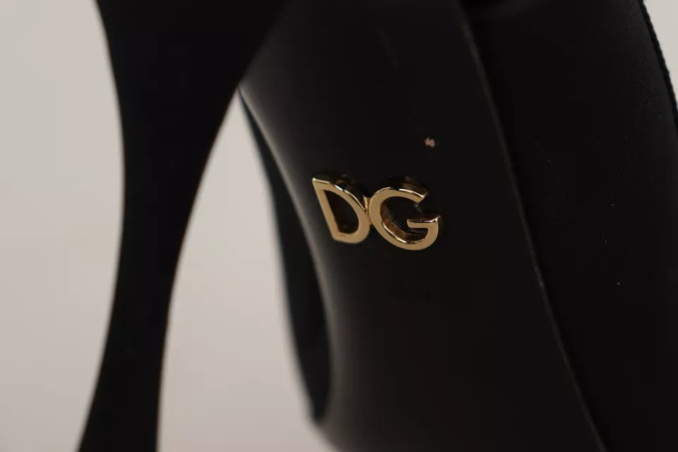 Dolce & Gabbana Black Embellished Heels Slingback Charmeuse Shoes