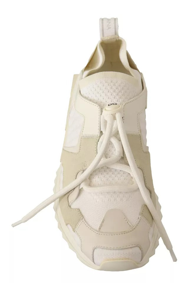 Dolce & Gabbana White Fabric Suede Sorrento Lace Up Sneakers Shoes