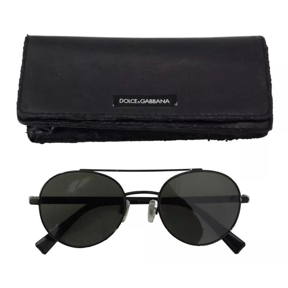 Dolce &amp; Gabbana Matte Black Steel Frame Green Lens DG2245 Sunglasses