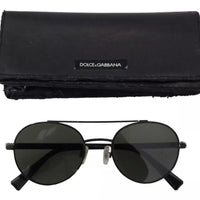 Dolce & Gabbana Matte Black Steel Frame Green Lens DG2245 Sunglasses