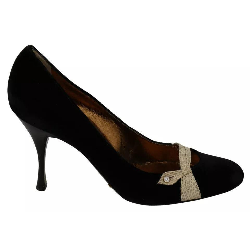 Dolce &amp; Gabbana Black Velvet Ayers High Heels Pumps Shoes