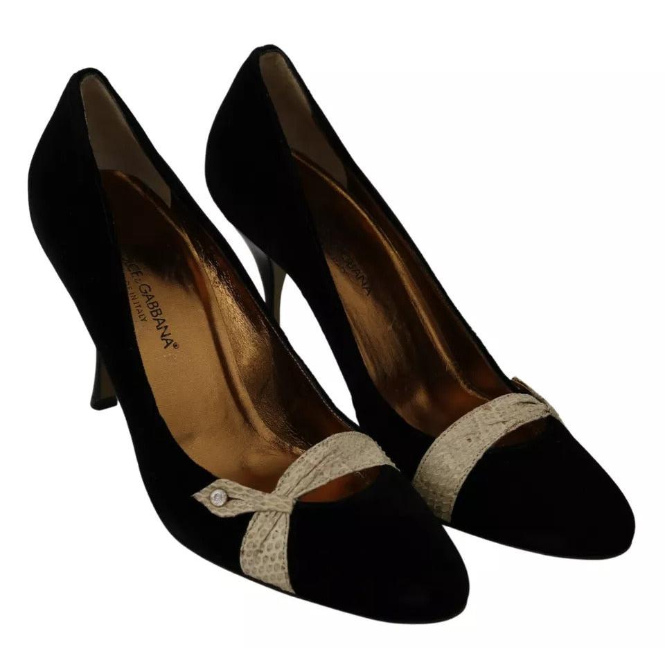 Dolce &amp; Gabbana Black Velvet Ayers High Heels Pumps Shoes