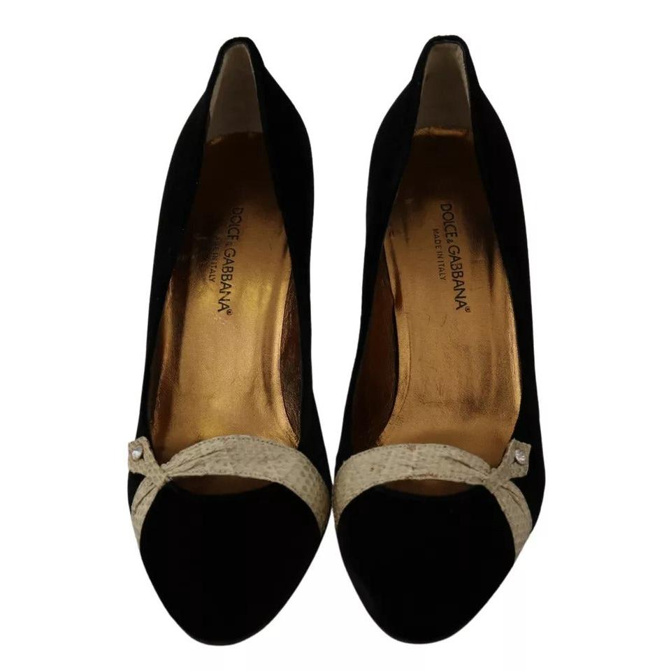 Dolce &amp; Gabbana Black Velvet Ayers High Heels Pumps Shoes