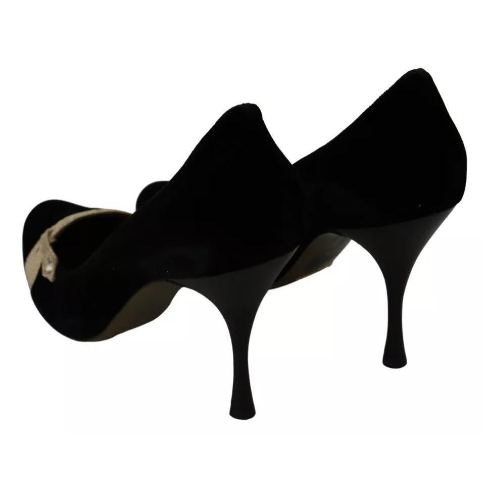 Dolce &amp; Gabbana Black Velvet Ayers High Heels Pumps Shoes