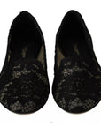 Dolce & Gabbana Black Floral Lace Loafers Flats Shoes