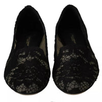 Dolce & Gabbana Black Floral Lace Loafers Flats Shoes