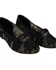 Dolce & Gabbana Black Floral Lace Loafers Flats Shoes