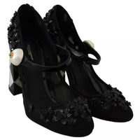 Dolce & Gabbana Black Floral Embellish Heels Mary Janes Pumps Shoes