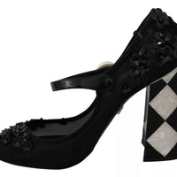 Dolce & Gabbana Black Floral Embellish Heels Mary Janes Pumps Shoes