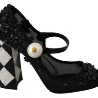 Dolce & Gabbana Black Floral Embellish Heels Mary Janes Pumps Shoes