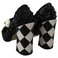 Dolce & Gabbana Black Floral Embellish Heels Mary Janes Pumps Shoes