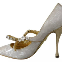 Dolce & Gabbana White Crystal Bow Pearl Mary Jane Pumps Shoes