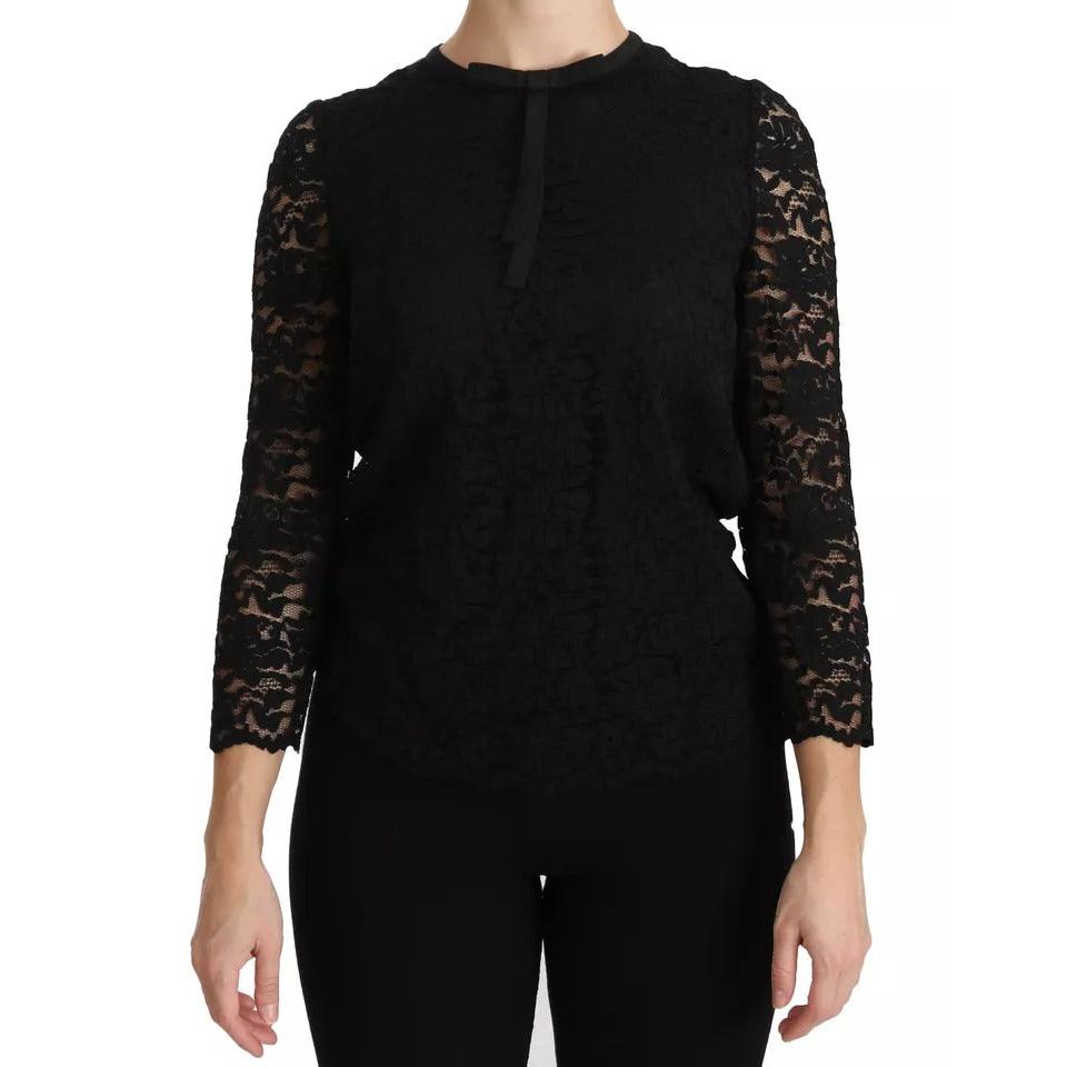 Dolce &amp; Gabbana Black Lace Long Sleeve Blouse Nylon Top