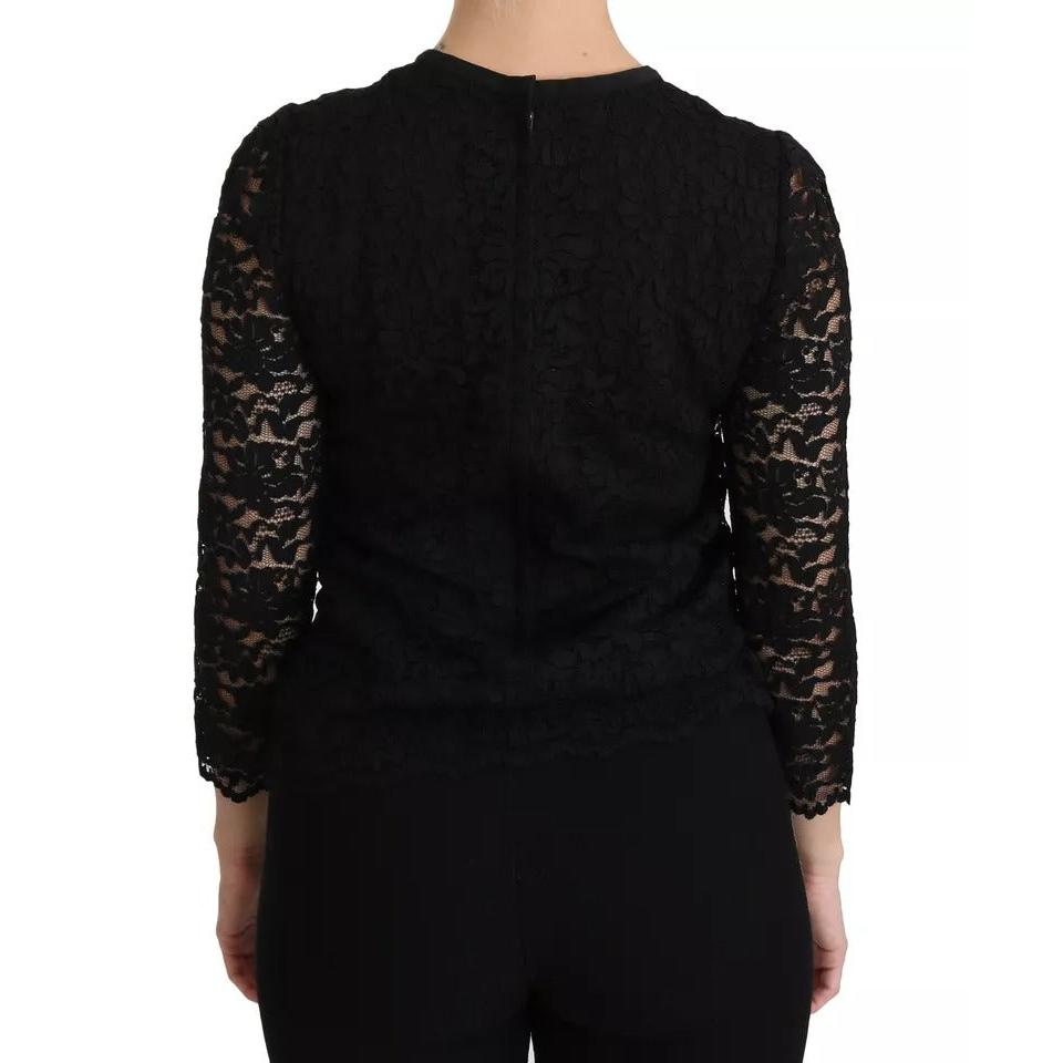 Dolce &amp; Gabbana Black Lace Long Sleeve Blouse Nylon Top
